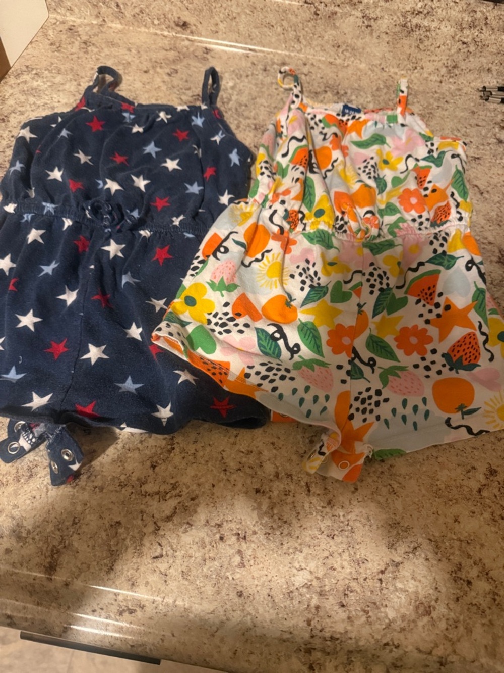 Old Navy bundle Girls Star & Fruit Print Rompers - Navy & Multicolor